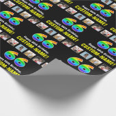 66誕生日:レインボー「66」、写真カスタムと名前 ラッピングペーパー (角)