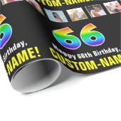 66誕生日:レインボー「66」、写真カスタムと名前 ラッピングペーパー (ロールコーナー)