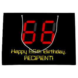 66誕生日：レッドデジタルクロックスタイル"66" +名前 ラージペーパーバッグ