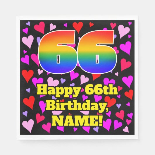 66誕生日：愛するハートパターン、虹# 66 スタンダードランチョンナプキン (正面)