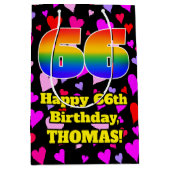 66誕生日:愛するハートパターン、虹# 66 ミディアムペーパーバッグ (正面)