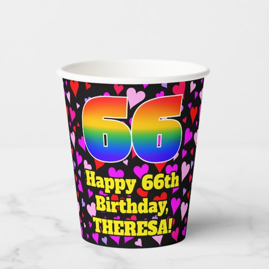 66誕生日：愛するハートパターン， Rainbow 66 紙コップ (正面)