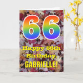 66誕生日、素朴紅葉、虹「66」 カード (黄色い花)