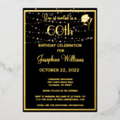 660エレガント誕生日黒実在金ゴールド 箔招待状 (正面)