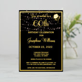 660エレガント誕生日黒実在金ゴールド 箔招待状 (立ち正面)