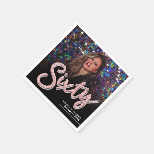 660誕生日カスタムフォトスクリプトピンク スタンダードカクテルナプキン (角)