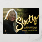 660誕生日カスタムフォトスクリプト金ゴールド 箔招待状 (正面)