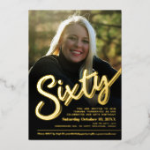 660誕生日カスタムフォトスクリプト金ゴールド 箔招待状 (正面)