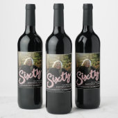 660誕生日フォトスクリプトグリッターピンク ワインラベル (ボトル)