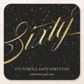 660誕生日金ゴールド黒書道エレガント スクエアペーパーコースター (正面)
