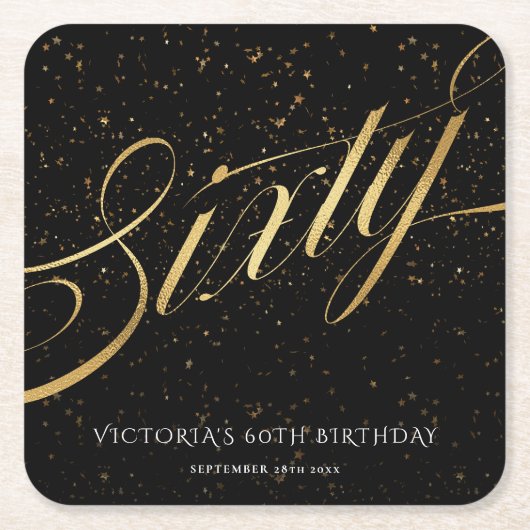 660誕生日金ゴールド黒書道エレガント スクエアペーパーコースター (正面)