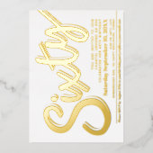 660th誕生日パーティーホワイトと金ゴールドスクリプト 箔招待状 (正面)