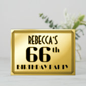 66th誕生日パーティー:アールデコの外観"66"と名前 箔招待状 (立ち正面)
