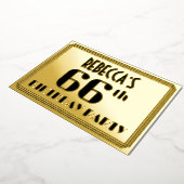 66th誕生日パーティー:アールデコの外観"66"と名前 箔招待状 (回転した状態)