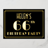 66th誕生日パーティー:アールデコルック"66"、名前 箔招待状 (正面)