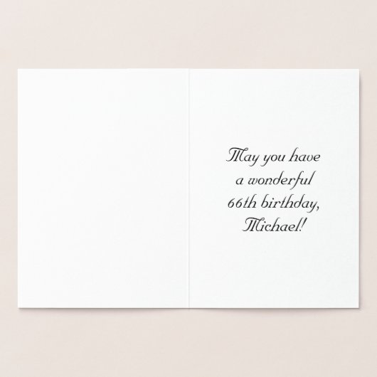 66th Birthday: Elegant, Ornate Script; Custom Name 箔カード (内部)
