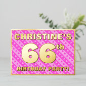 66th Birthday Party —おもしろいピンクのハートとストライプ 箔招待状 (立ち正面)