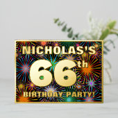 66th Birthday Party —おもしろい、カラフルFireworks Look 箔招待状 (立ち正面)