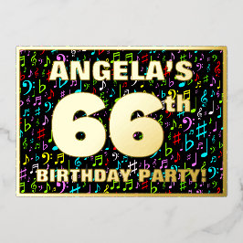 66th Birthday Party —おもしろい、音楽カラフル記号 箔招待状
