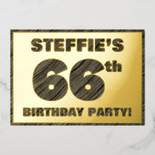66th Birthday Party — はっきりしたWood Grainフェイク文字 箔招待状 (正面)
