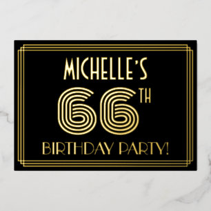 66th Birthday Party —アールデコスタイル「66」 +名前 箔招待状