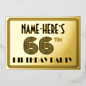 66th Birthday Party —アールデコスタイル「66」 & Name 箔招待状 (正面)