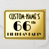 66th Birthday Party —アールデコ検索「66」 +名前 箔招待状 (正面)