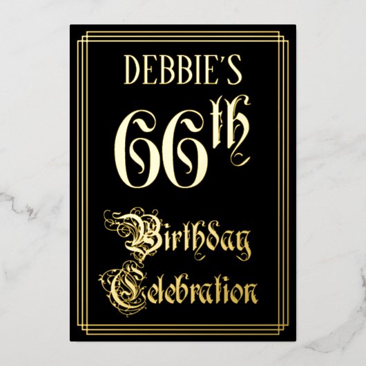 66th Birthday Party – スクリプファンシートと名前をカスタムする 箔招待状 (正面)