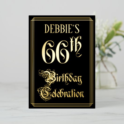 66th Birthday Party – スクリプファンシートと名前をカスタムする 箔招待状 (立ち正面)