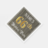 66th Birthday Party — フェイク金ゴールド&ウッドフェイク・ルックス スタンダードランチョンナプキン (角)