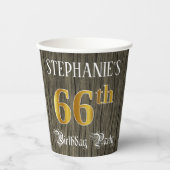 66th Birthday Party — フェイク金ゴールド&ウッドフェイク・ルックス 紙コップ (正面)