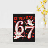 67が「6 7」と言うミーム少年少女バレンタイン カード (黄色い花)