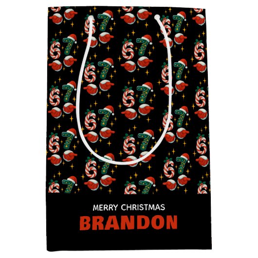 67のミーム サックス ナンバー クリスマス キッズ ネーム ミディアムペーパーバッグ (正面)