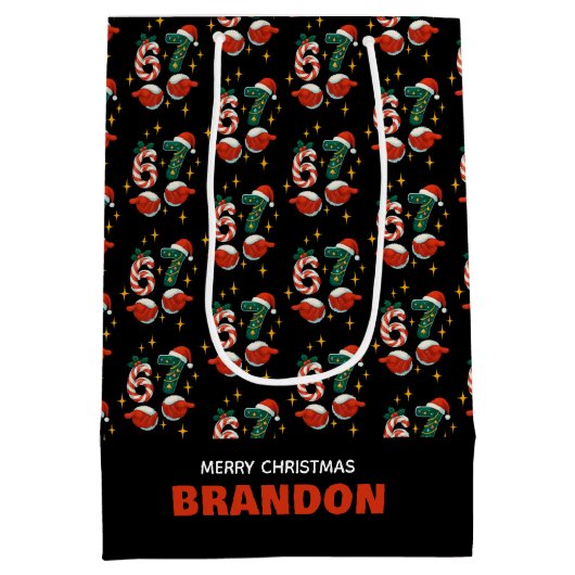 67のミーム サックス ナンバー クリスマス キッズ ネーム ミディアムペーパーバッグ (裏面)