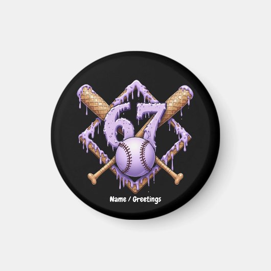67アイスクリームドリップ野球ミームおもしろいレトロスポーツ マグネット (正面)