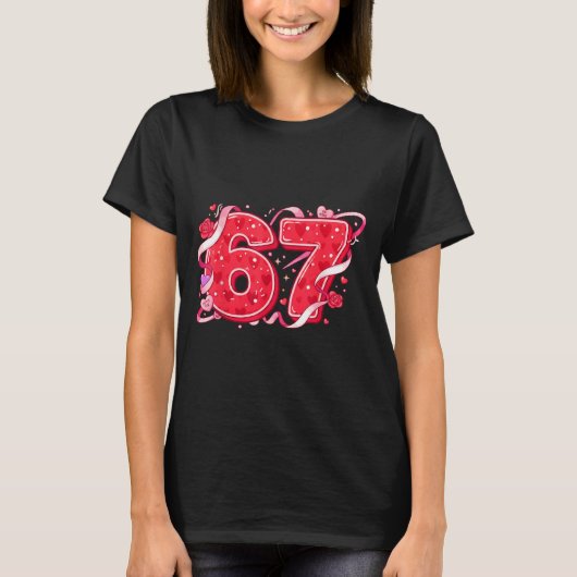 67アイスクリーム滴るMeme 楽しいシックスセブン バレンタインD Tシャツ (正面)