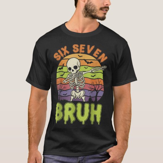 67ハロウィーンミーム6 7スケルトン6つの7つの数字F Tシャツ (正面)