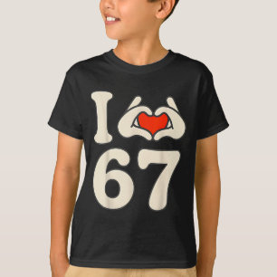 67レトロハンドハートナンバーI Loveデザイン Tシャツ