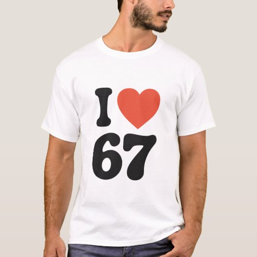 67レトロハートTシャツ大好き Tシャツ (正面)