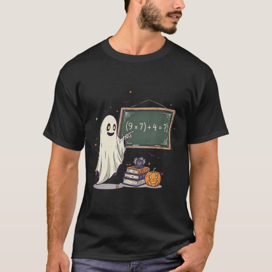 67先生のハロウィンゴーストシックスセブン数学ジョーク Tシャツ (正面)