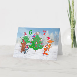 67匹のキャラクター動物がクリスマスツリーの周りで踊る シーズンカード