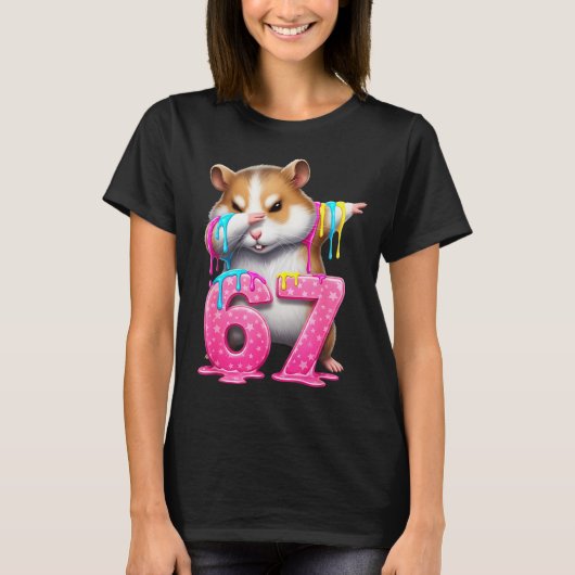 67匹の動物が面白い 67 脳回転の若者キッズハムスター67 Tシャツ (正面)
