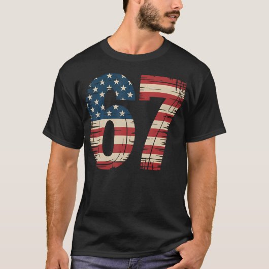 67愛国アメリカ国旗USAシックスセブン6 7 Meme Tシャツ (正面)
