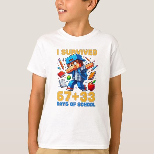 67日と33日間の学校生活を生き抜いた 100日間の学校生活を生き抜いた Tシャツ (正面)