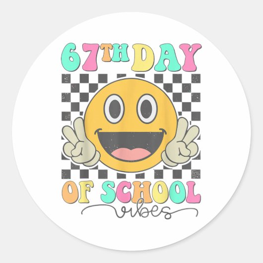 67日目の学校の雰囲気 かわいい笑顔 67 メメ T ラウンドシール (正面)