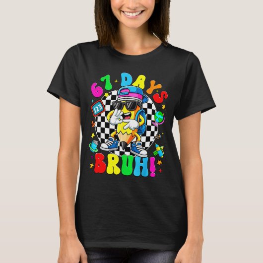 67日間の学校生活 おもしろ 67日間 ブルーダビング 先生 Tシャツ (正面)