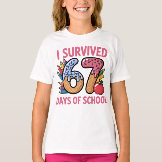 67日間学校に行ったよ アイスクリーム ワッフル Tシャツ (正面)