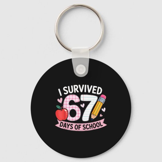 67日間学校に通い生き残った面白いミーム学生Tシャツ キーホルダー (正面)