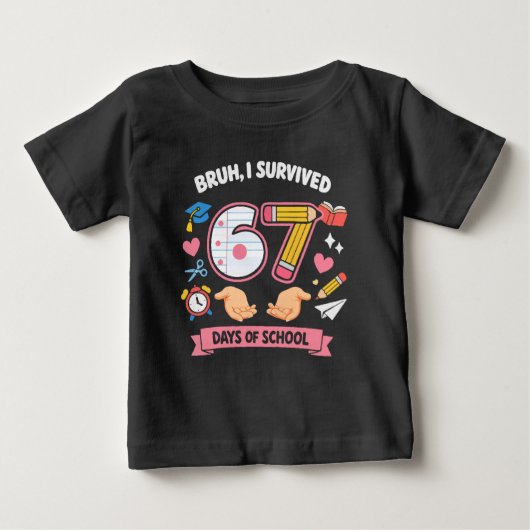 67日間学校を乗り切ったぞ ベビーTシャツ (正面)