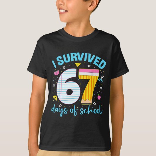 67日Tシャツ先生キッズ6 7 メモ67日間を生き抜いた Tシャツ (正面)